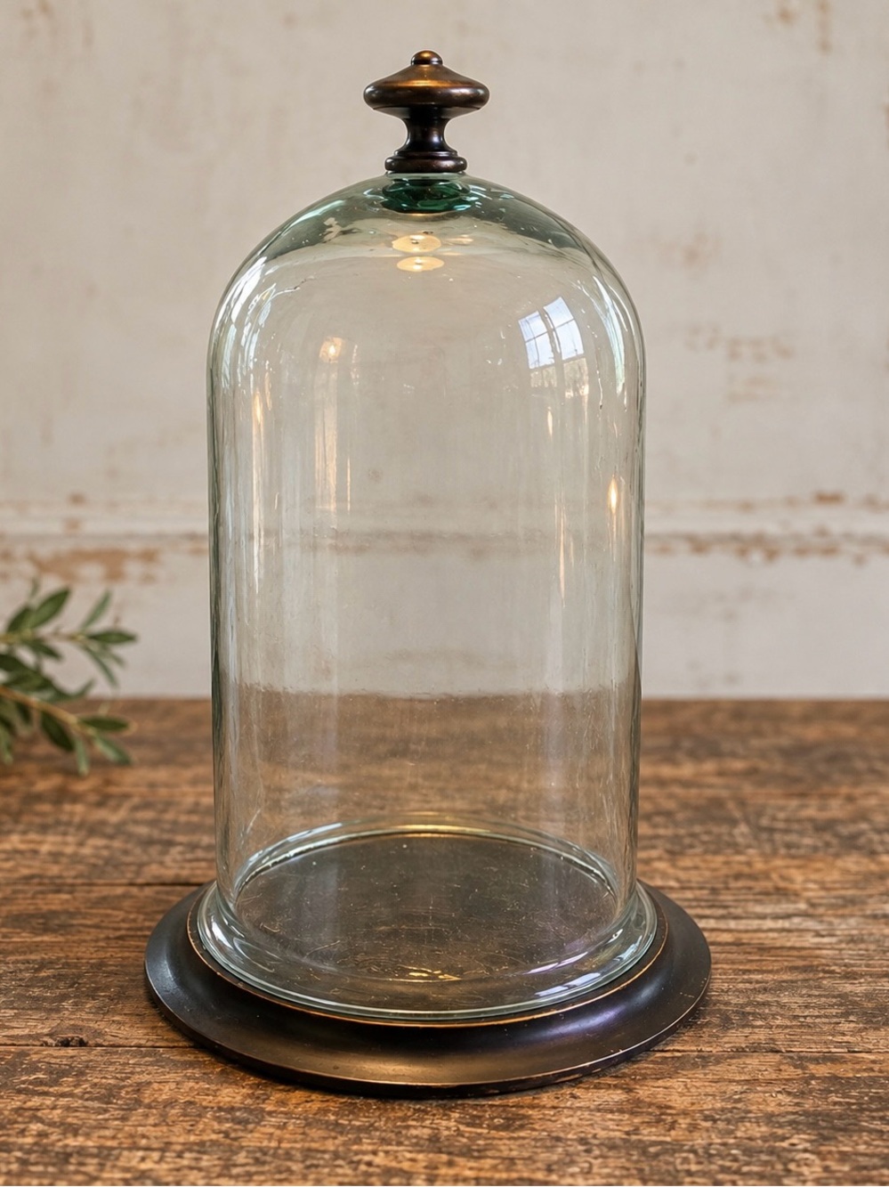 HANDMADE Glass Cloche Display Dome w/ Dark Base Vintage Style - Read Description